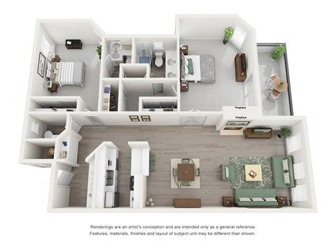 Floor plan for 2 beds, 2.5 baths, 1350 sqft